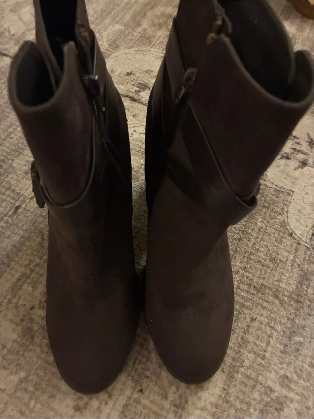 Apt. 9 Dark Brown Faux Suede Studded Buckle Ankle Boots 8.5